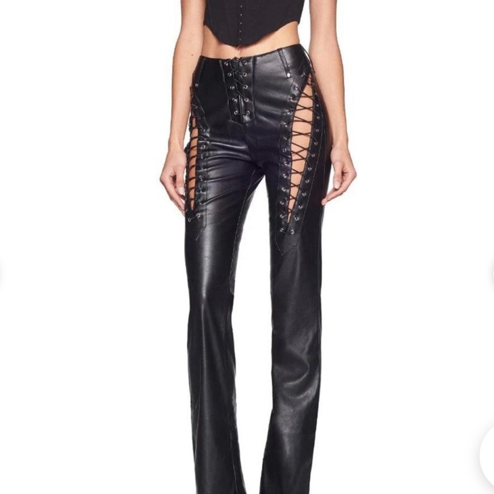 IAMGIA Black Lace-Up Leather Pants